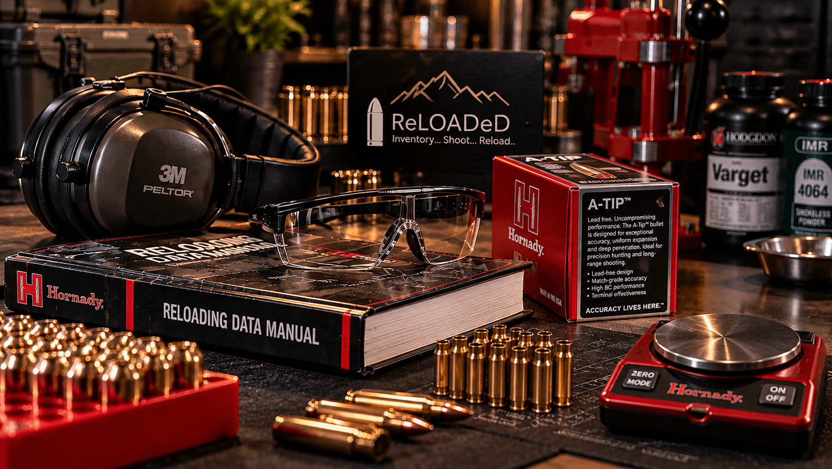 Printed reloading recipe at a loading bench
