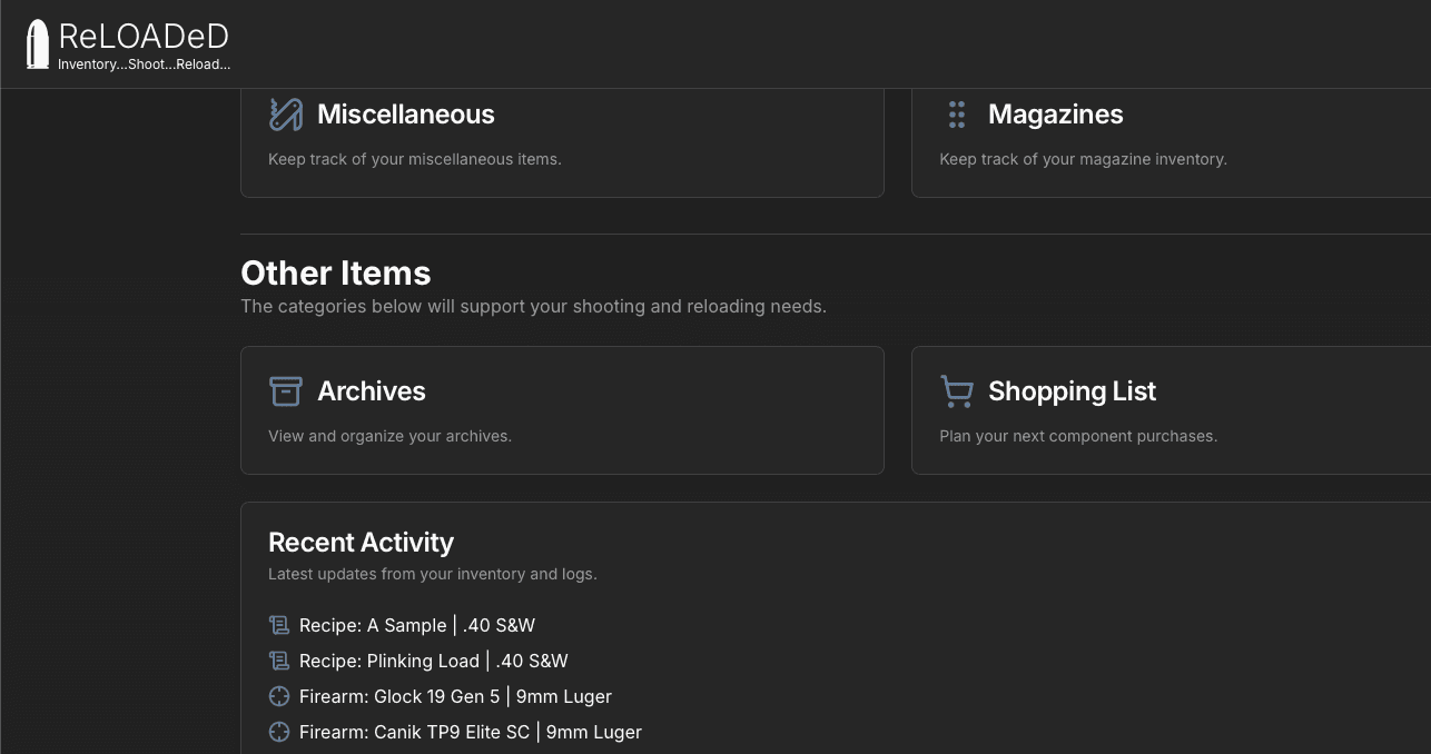 ReLOADeD inventory dashboard